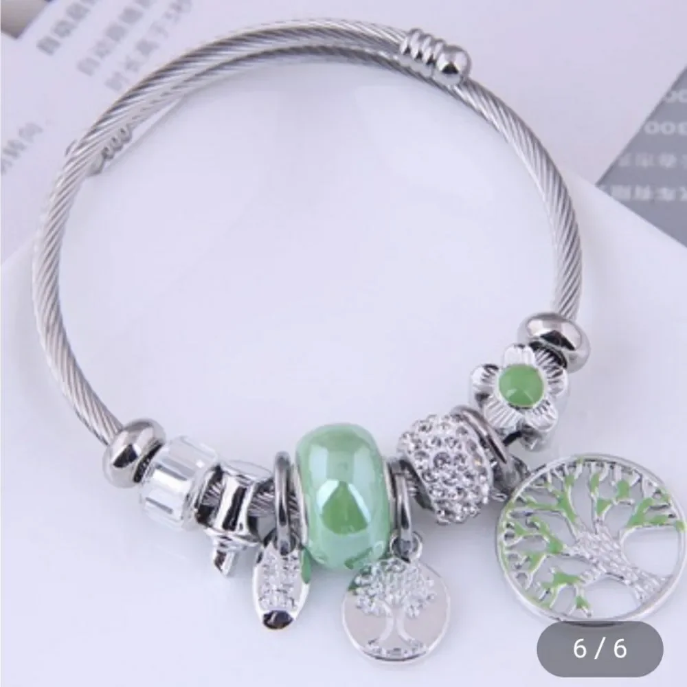 Tree Of Life Charm Bracelet Silver Tone & Green - Picture 7 of 8